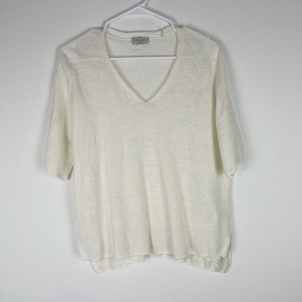 Kinross‎ Cream Linen Short Sleeve Sweater V Neck Small​​​